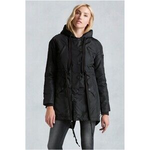 New NWT Womens $348 Parka Sherpa Designer True Religion Jeans Black S Hood Coat